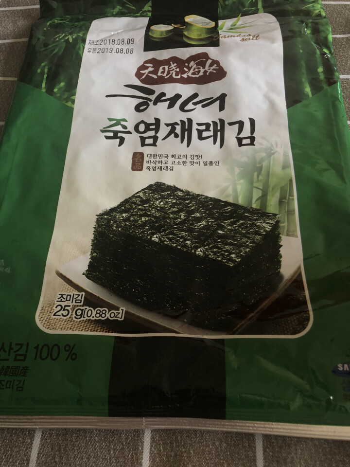 韩国进口 天晓海女海苔紫菜 儿童即食海苔脆片休闲零食大片装25g 竹盐味怎么样，好用吗，口碑，心得，评价，试用报告,第2张