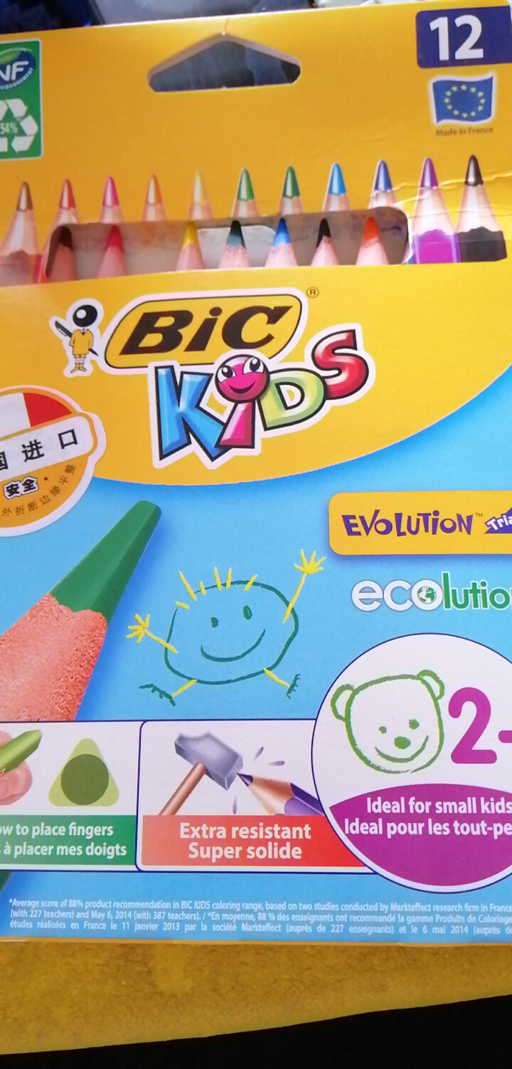 BIC Kids 比克儿童Evolution环保无木粗杆彩色铅笔（12色）进口文具儿童绘画彩色多色铅笔怎么样，好用吗，口碑，心得，评价，试用报告,第2张