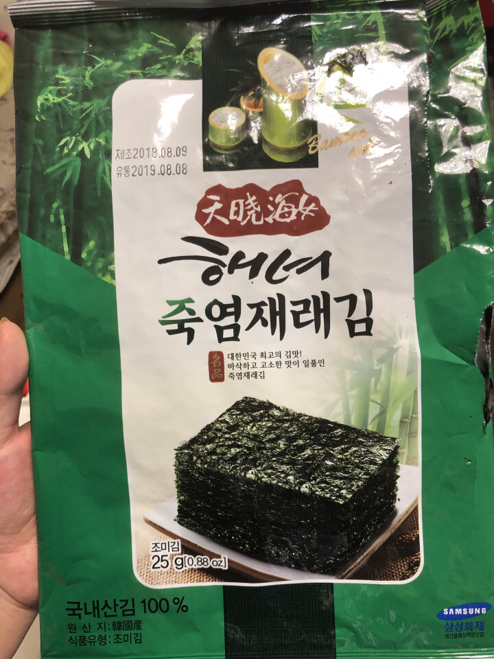 韩国进口 天晓海女海苔紫菜 儿童即食海苔脆片休闲零食大片装25g 竹盐味怎么样，好用吗，口碑，心得，评价，试用报告,第2张