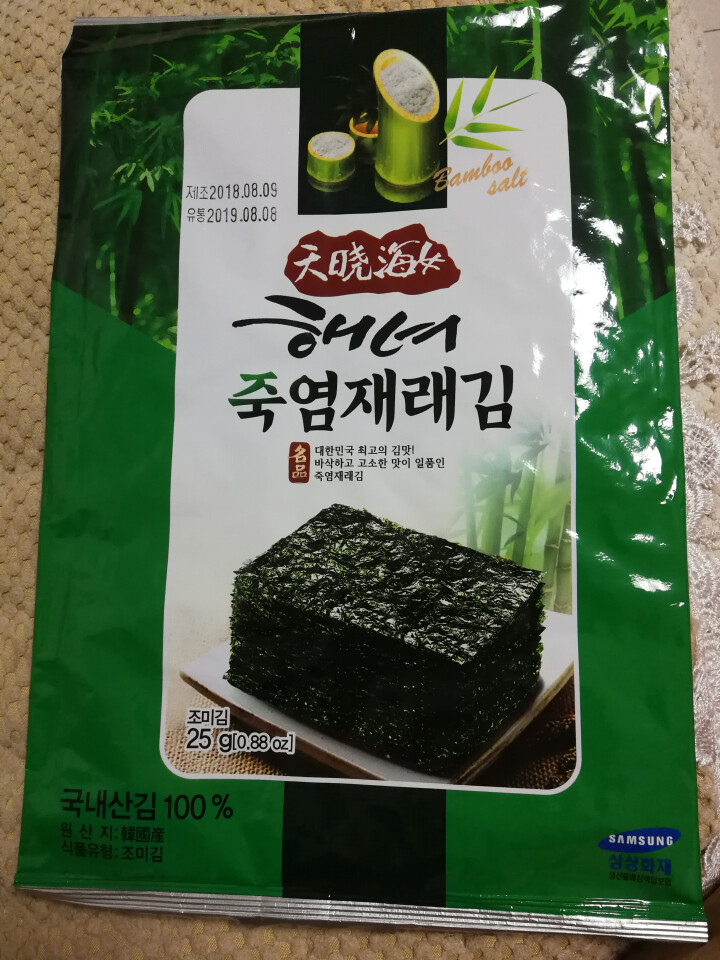 韩国进口 天晓海女海苔紫菜 儿童即食海苔脆片休闲零食大片装25g 竹盐味怎么样，好用吗，口碑，心得，评价，试用报告,第3张