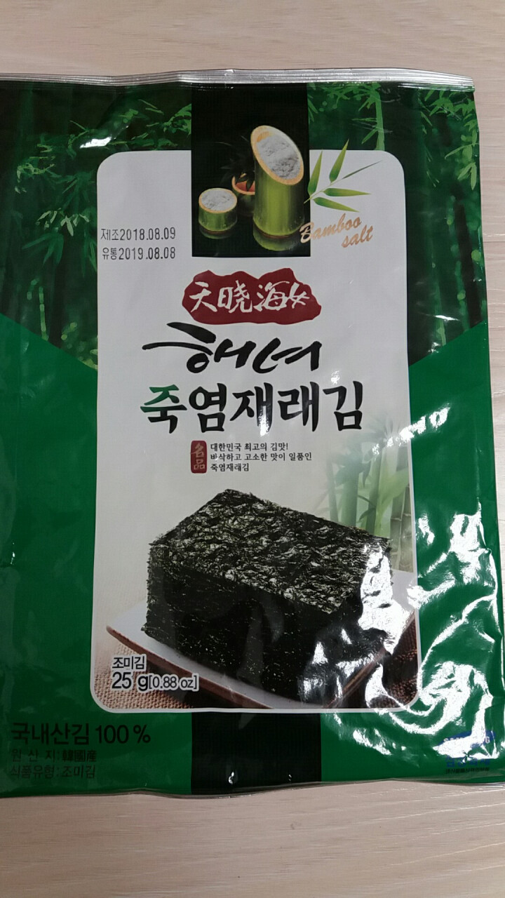 韩国进口 天晓海女海苔紫菜 儿童即食海苔脆片休闲零食大片装25g 竹盐味怎么样，好用吗，口碑，心得，评价，试用报告,第2张