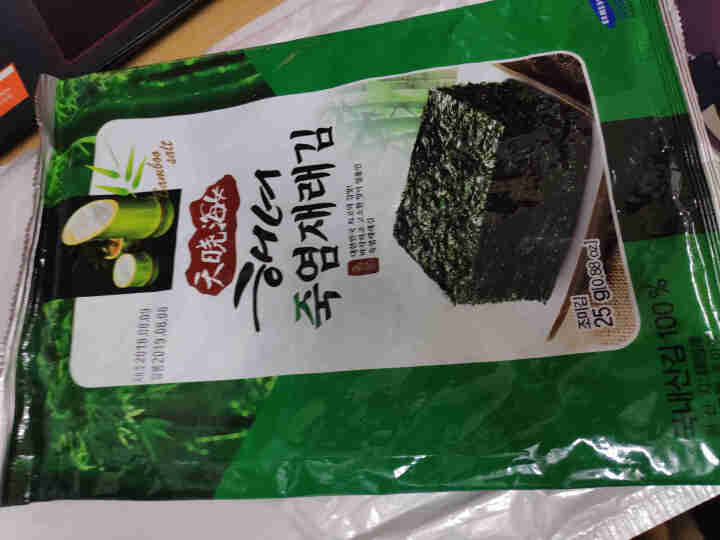 韩国进口 天晓海女海苔紫菜 儿童即食海苔脆片休闲零食大片装25g 竹盐味怎么样，好用吗，口碑，心得，评价，试用报告,第2张