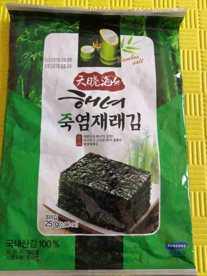 韩国进口 天晓海女海苔紫菜 儿童即食海苔脆片休闲零食大片装25g 竹盐味怎么样，好用吗，口碑，心得，评价，试用报告,第2张