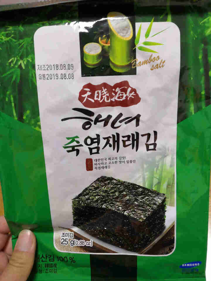 韩国进口 天晓海女海苔紫菜 儿童即食海苔脆片休闲零食大片装25g 竹盐味怎么样，好用吗，口碑，心得，评价，试用报告,第2张