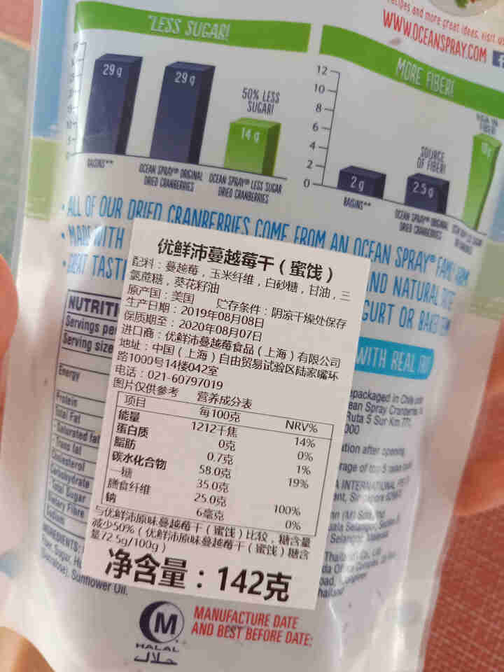 优鲜沛（Ocean Spray）美国原装进口减糖50%蔓越莓干零食果干 减糖142g （该商品8月下旬到期）怎么样，好用吗，口碑，心得，评价，试用报告,第6张