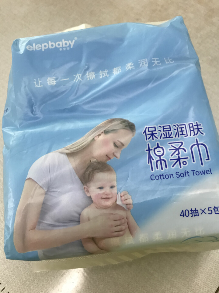 象宝宝（elepbaby） 婴儿棉柔巾干湿两用抽纸 方便携带  单包40抽 5包怎么样，好用吗，口碑，心得，评价，试用报告,第2张