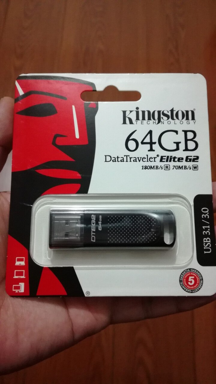 金士顿(kingston ) 64gb u盘 usb3.1 dteg2 金属外壳 读速180mb/s