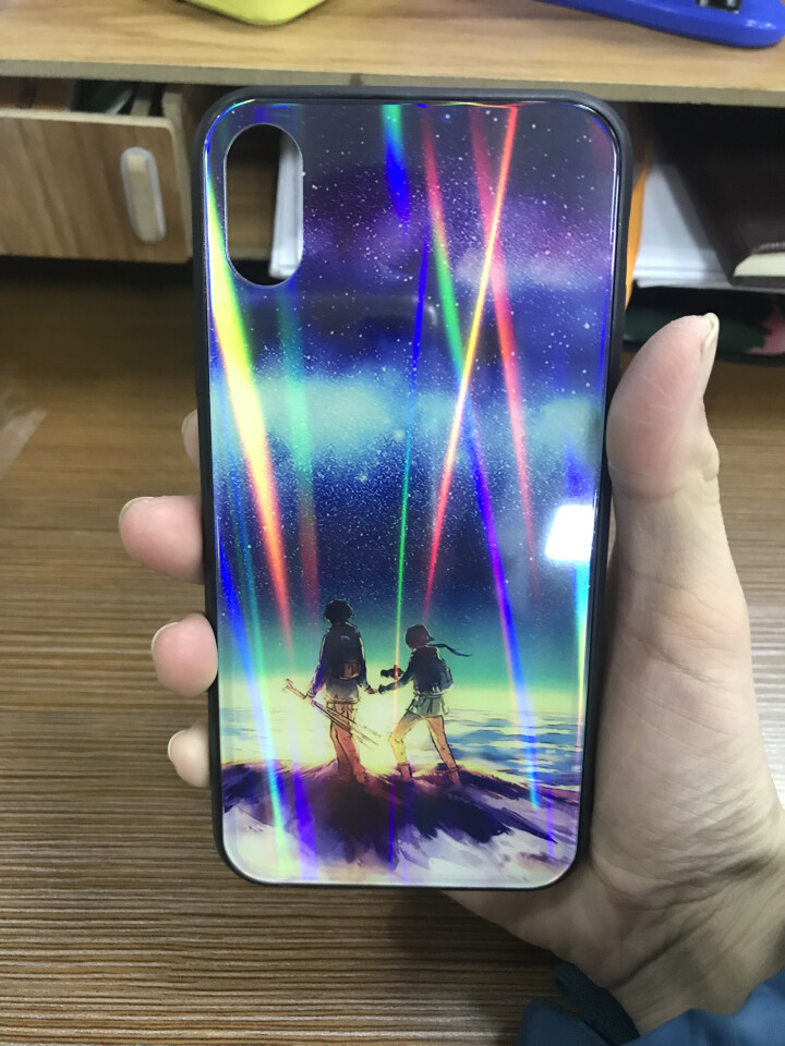 威健 苹果xs max手机壳iphoneXR保护套玻璃夜光炫彩极光防摔全包软边硬壳抖音同款送钢化膜 iPhone XS,第2张