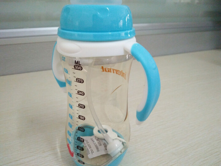 益特龙（internat） 新生儿奶瓶 PPSU婴儿宝宝硅胶吸管奶瓶 宽口径奶嘴储奶哺乳瓶带重力球 防摔防胀气仿母乳【磨砂彩绘感温变色 300ML蓝】怎么样，好,第7张