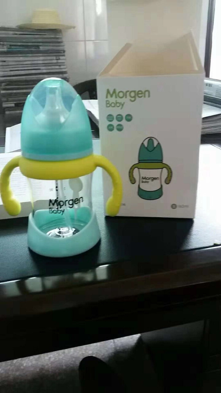 MorgenBaby新生儿玻璃奶瓶婴儿吸管 天空蓝 160ml 【0,第3张