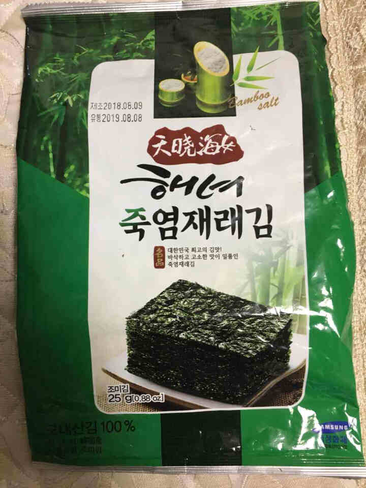 韩国进口 天晓海女海苔紫菜 儿童即食海苔脆片休闲零食大片装25g 竹盐味怎么样，好用吗，口碑，心得，评价，试用报告,第2张