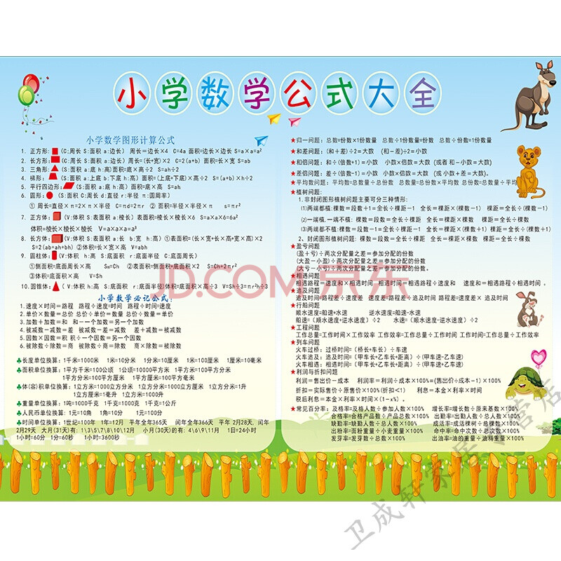 单位换算表小学生数学公式大全墙贴儿童年级常用时间长度重量挂图小学数学公式28寸pp胶 图片价格品牌报价 京东
