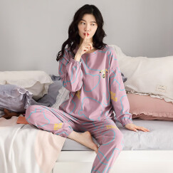 集倩（JIQIAN）睡衣女秋季长袖纯棉休闲韩版可爱减龄可外穿家居服套装 T5234 M(80-100斤)