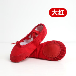 艾舞戈 儿童舞蹈鞋软底跳舞鞋少儿芭蕾舞鞋成人练功鞋瑜伽体操鞋猫爪鞋 精品款-红色 28