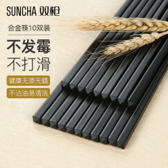 双枪（Suncha）筷子 耐高温光板合金筷子不发霉日式酒店家用筷子10双装  