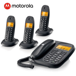摩托罗拉(Motorola)数字无绳电话机 无线座机 子母机一拖三 办公家用 中文显示 双免提套装CL103C(黑色)