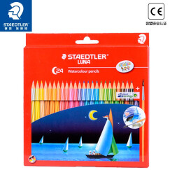 德国施德楼（STAEDTLER）水溶性彩铅笔彩色铅笔24色涂色填色彩笔绘画笔套装13710C24（赠画笔）