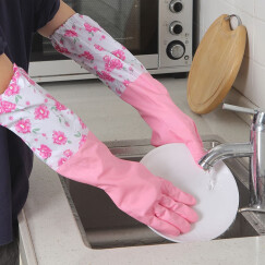 欧润哲 洗碗手套加绒 加长冬季型洗衣清洁保暖家居厨房乳胶橡胶长袖防水手套 单双