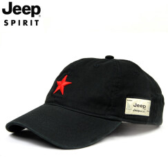 JEEP 吉普帽子 红色经典五角星 男女遮阳帽户外运动休闲帽棒球帽棉百搭帽子JP18046 黑色 可调节