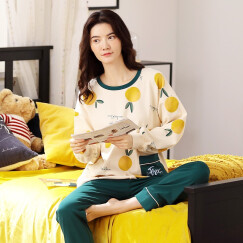 集倩（JIQIAN）睡衣女秋季长袖纯棉休闲韩版可爱减龄可外穿家居服套装 TR3324 XL(120-135斤)