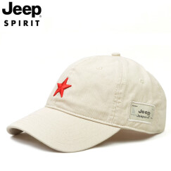 JEEP 吉普帽子 红色经典五角星 男女遮阳帽户外运动休闲帽棒球帽棉百搭帽子JP18046 米白色 可调节