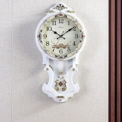 汉时欧式钟表挂钟客厅大号时钟创意摆钟艺术挂表时尚壁钟石英钟表HP07 白色中号(石英机芯）