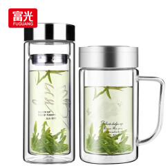 富光 320ML+320ML双层多用泡茶杯 耐热玻璃杯带把水杯子（2只装）