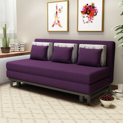 随派 多功能沙发床折叠两用单双人沙发小户型布艺可拆洗金属沙发 【坐面+床面双乳胶】紫色 1米宽大单人位