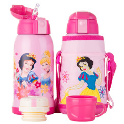迪士尼（DISNEY）儿童保温杯带吸管直饮男女小学生宝宝喝水杯子双盖壶600ml公主