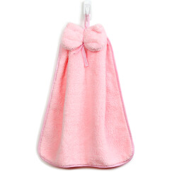 三利 珊瑚绒蝴蝶结挂式擦手巾 加厚不易掉毛强吸水 浴室厨房居家多用途抹手毛巾 30×44cm 桃粉色