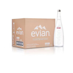 依云（evian）法国原装进口 天然矿泉水 750ml*12瓶 玻璃瓶 整箱装