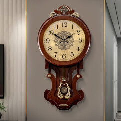 凯恩斯（KAIENSI） 挂钟客厅钟表欧式复古时钟摇摆石英钟表电波创意木质挂表家用 1340G数字金属盘-霸.王扫秒机芯 16英寸