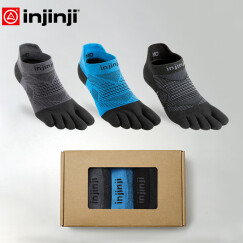 injinji五指袜三对短筒薄款coolmax吸汗速干防水泡健身跑步袜分脚趾袜 灰黑+蓝色+炭黑 S