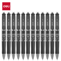 得力(deli)中性笔签字笔 0.5mm子弹头磨砂杆学生办公按动笔水笔 黑色 12支/盒DL-S10