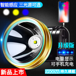 E-smarter强光9900W头灯远射充电超长续航亮防水头戴式LED夜钓手电筒大功率矿灯户外钓鱼灯 Z01白光 电量显示 智能感应 手机充电 聚光远射 30小时超长续航