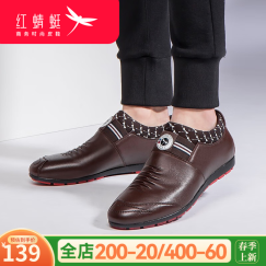 红蜻蜓男鞋子休闲皮鞋男士夏季新款单鞋韩版潮流青年 棕色套脚款 39 偏大一码