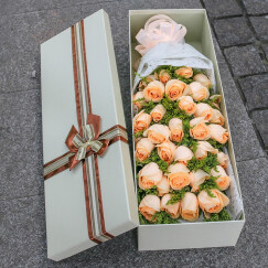 梦馨鲜花鲜花速递红玫瑰花束玫瑰生日礼物鲜花同城配送全国 33朵香槟玫瑰花礼盒