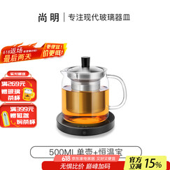 尚明耐热玻璃冲茶壶泡茶壶茶水分离过滤家用大容量泡茶器加厚茶具 500ml+恒温宝