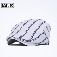 男潮款贝雷帽男士帽子保暖前进帽男秋冬平顶帽男冬帽男 条纹白色