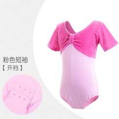 艾舞戈儿童舞蹈服女童秋冬季练功服专业芭蕾舞连体服丝绒拉丁舞演出服 粉色-短袖-开裆 120码（身高115-125cm）