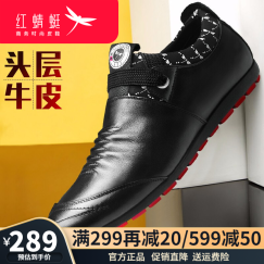 红蜻蜓男鞋子休闲皮鞋男士夏季新款单鞋韩版潮流青年 黑色 41 偏大一码