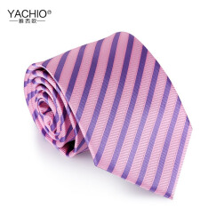 雅西欧YACHIO 男士韩版商务正装条纹西装领带男8cm结婚新郎领带礼盒套装 粉紫宽间条纹8cm