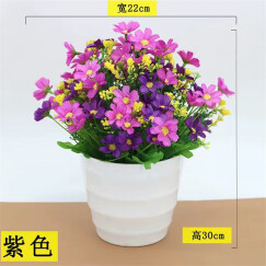 绿秀 仿真花套装假花摆件塑料花含花瓶花束仿真植物盆景餐桌装饰花 大盆跳兰菊/紫色 含塑料盆