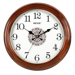 汉时（Hense） 欧式实木挂钟客厅时钟中式挂表经典创意办公室石英钟表HW15 棕色14寸
