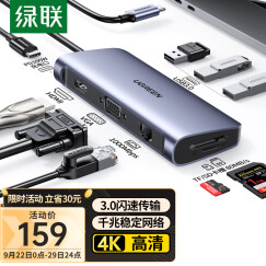 绿联Type-C扩展坞USB-C转HDMI雷电3/4拓展坞转换器网口转接头读卡器HUB分线器通用苹果电脑MacBook华为笔记本