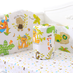 象宝宝（elepbaby）全棉婴儿床围三件套可拆洗床靠床围婴儿床上用品套件适用120*70cm婴儿床（动物王国）
