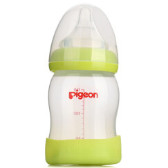 贝亲(Pigeon) 奶瓶 PP奶瓶 新生儿 宽口径PP奶瓶 婴儿奶瓶 160ml（绿色瓶盖）AA80 自然实感SS码奶嘴