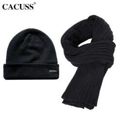 CACUSS羊毛毛线帽子男士双层加绒加厚保暖护耳帽翻边冬季针织帽子Z0079 帽子围巾两件套黑色W0029