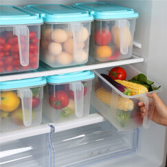 HAIXIN 带把手冰箱微波保鲜盒套装 厨房塑料食品收纳整理箱 天蓝色 4.5L四只装