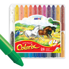 AMOS儿童蜡笔/油画棒韩国进口旋转可水洗画笔绘画工具—24色粗杆蜡笔